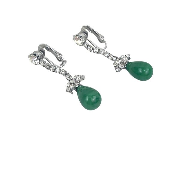 Kramer Green Teardrop Clip-On Earrings With Rhinestones
